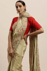 Crepe Embroidered Saree In Golden