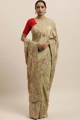 Crepe Embroidered Saree In Golden