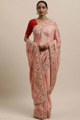 Crepe Embroidered Saree In Peach