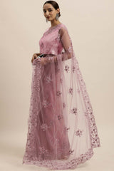 Net Embroidered Saree In Light Purple