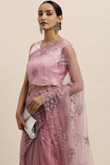 Net Embroidered Saree In Light Purple