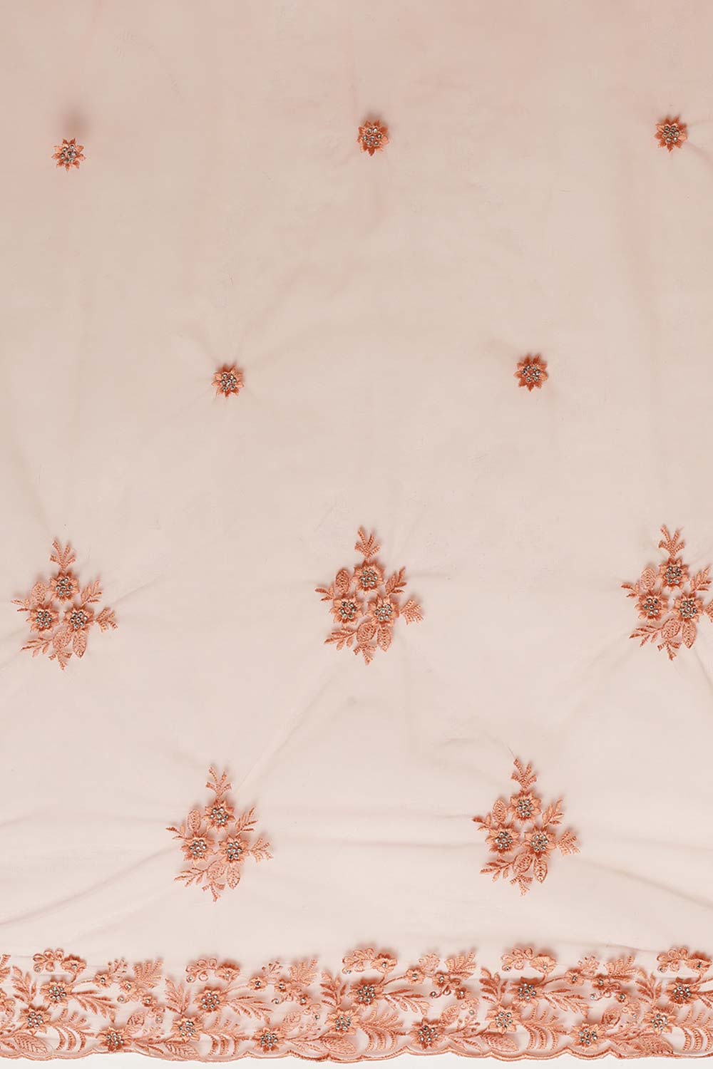 Net Embroidered Saree In Peach