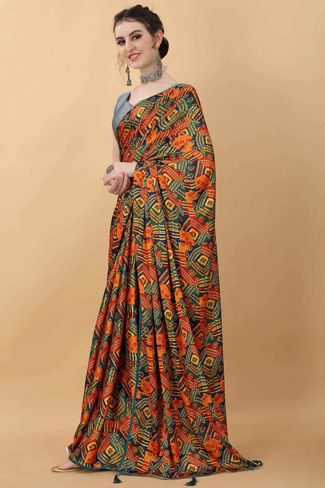 Printed Design Multi-Color Satin Silk Fancy Saree