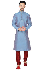 Buy Men's Art Silk Embroidery Kurta Set in Blue