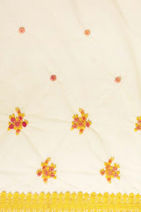 Net Embroidered Saree In Yellow