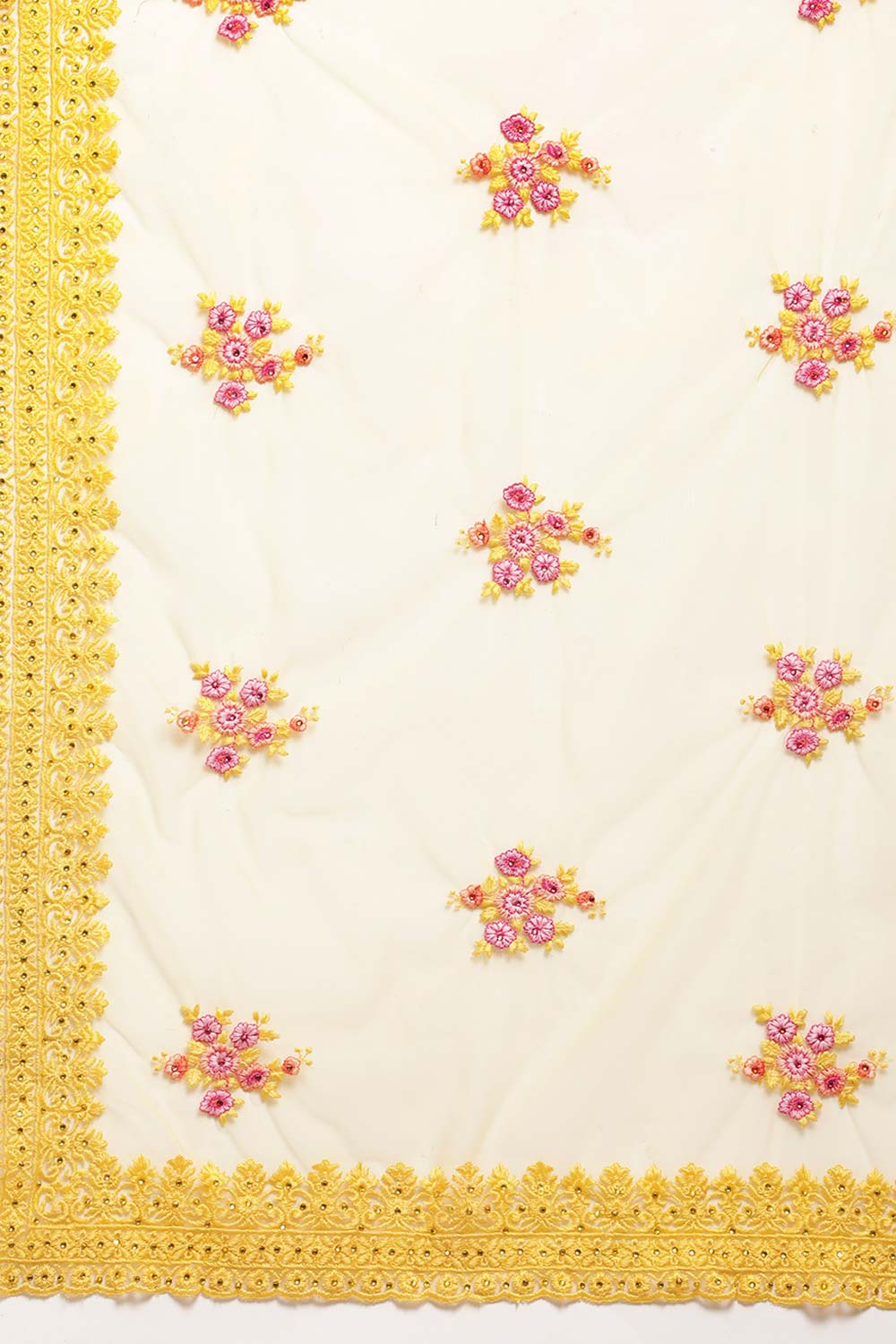 Net Embroidered Saree In Yellow