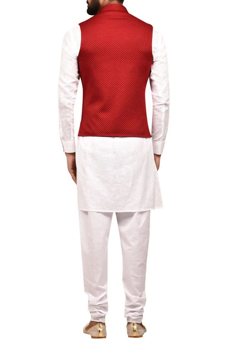 White Art Silk Jacket Kurta Churidar