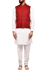 White Art Silk Jacket Kurta Churidar