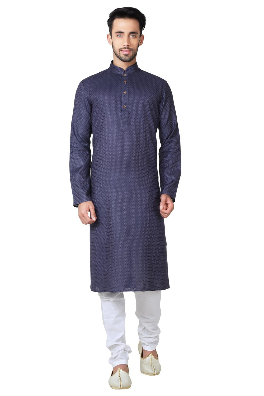 Buy Men's Moonga Silk Plain Kurta Kurta Set in Navy Blue