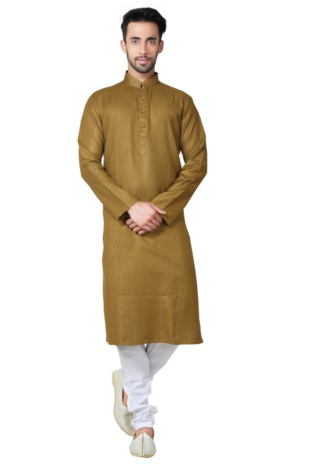 Buy Men's Moonga Silk Plain Kurta Kurta Set in Brown 