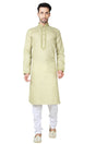 Buy Men's Linen Cotton Embroidery Kurta Set in Green