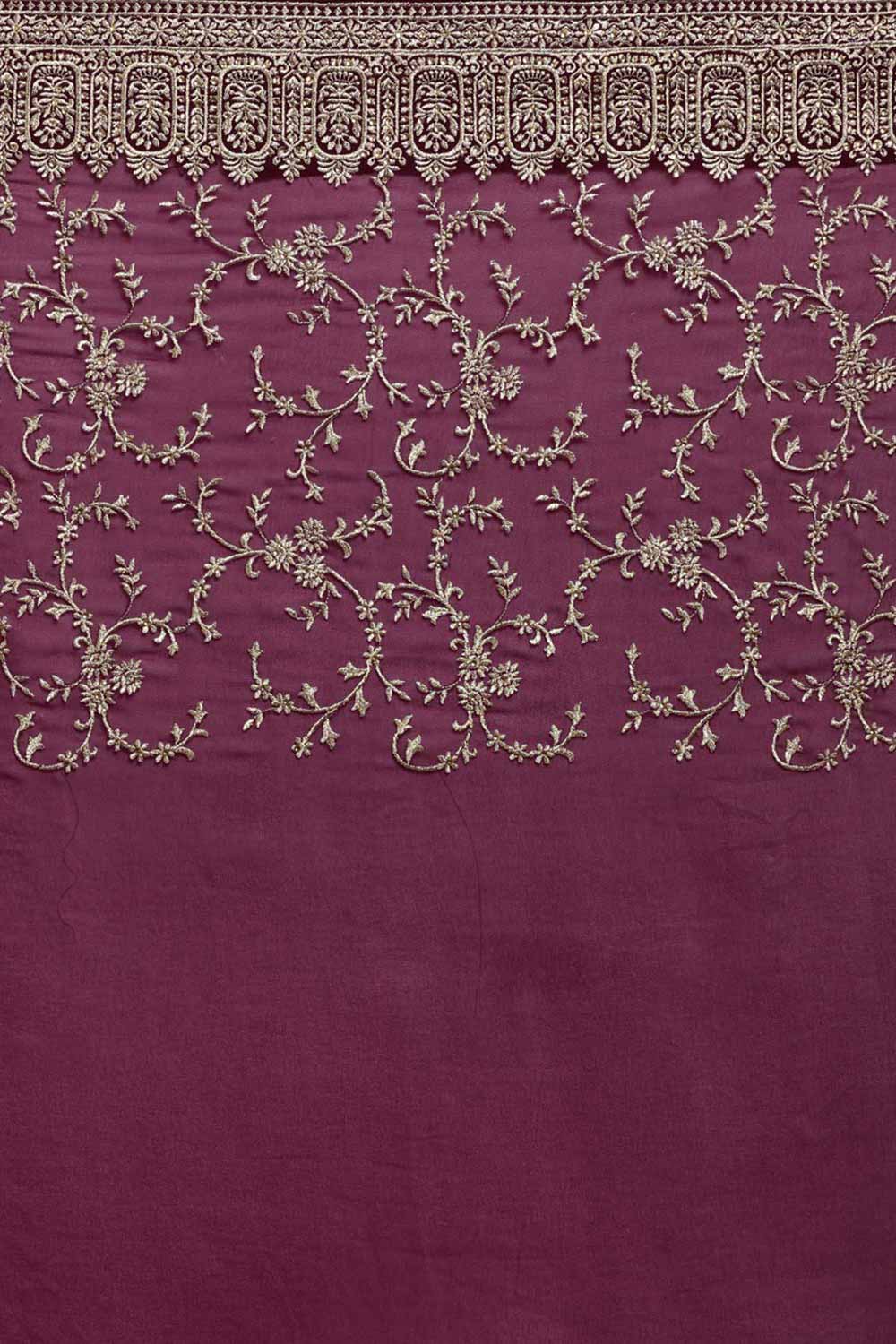 Georgette Zari Embroidered Saree In Cherry Purple