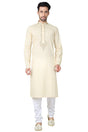 Buy Men's Blended Cotton Embroidery Kurta Set in Cream