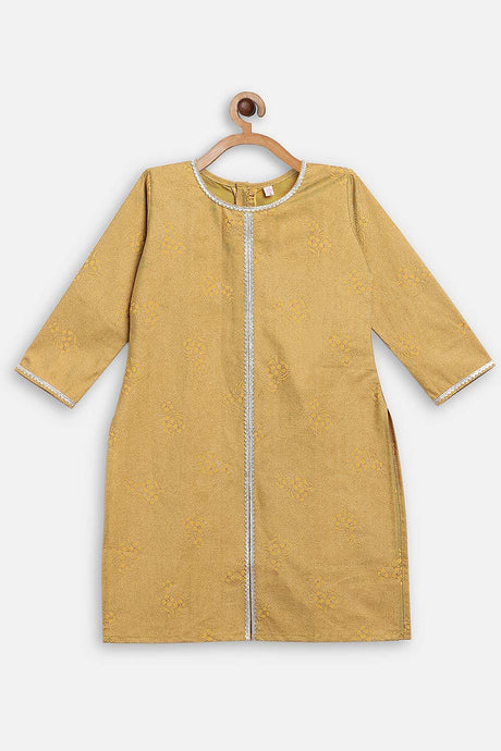 Buy Girl Crepe Printed Kurta Set in Yellow Online - Front