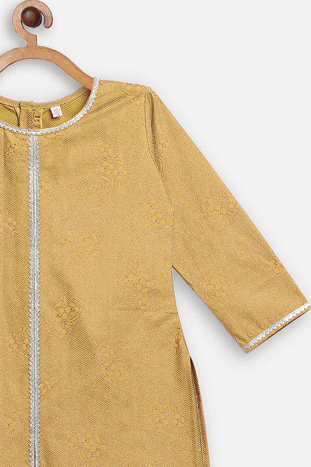 Buy Girl Crepe Printed Kurta Set in Yellow Online - Zoom In