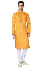 Buy Men's Blended Cotton Embroidery Kurta Set in Orange