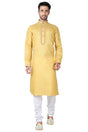 Buy Men's Blended Cotton Embroidery Kurta Set in Yellow