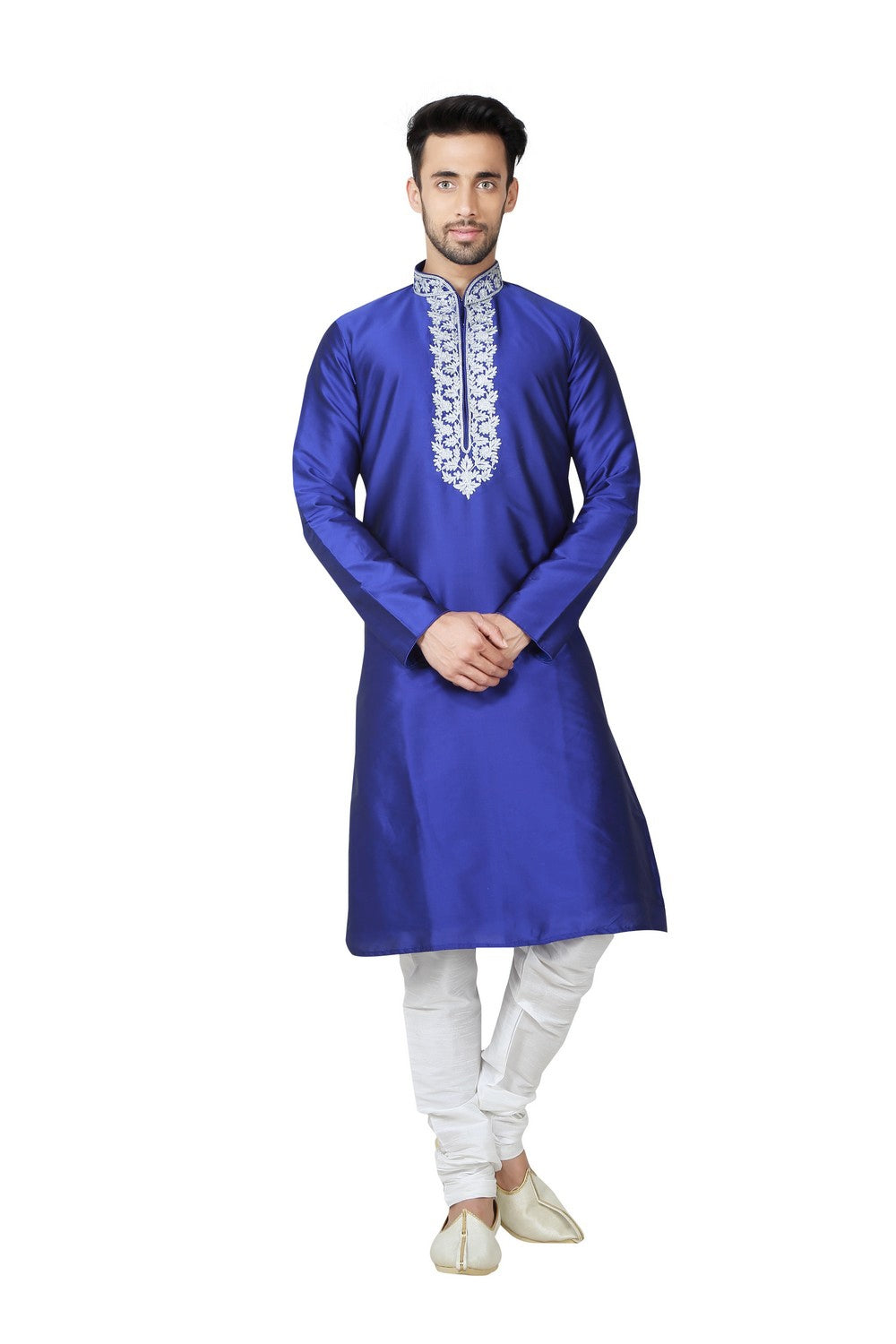 Buy Men's Taffeta Embroidery Kurta Set in Royal blue