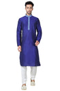 Buy Men's Art Silk Threading Kurta Set in Navy Blue