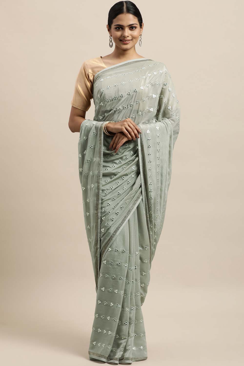 Chiclet Embroidered Saree In Grey