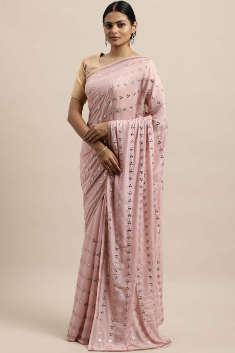 Chiclet Embroidered Saree In Lavender