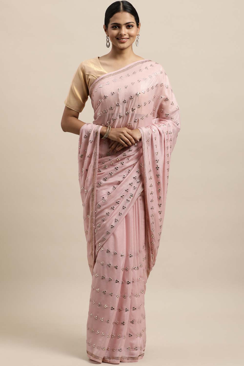 Chiclet Embroidered Saree In Lavender