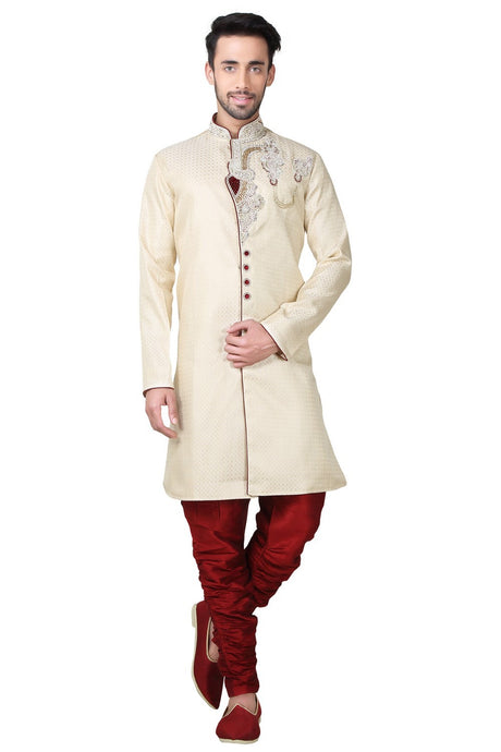 Buy Men's Brocade Hand Work Sherwani Set in Gold