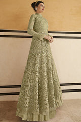 Net Embroidered Anarkali Dress Material In Green