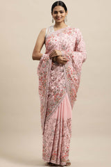 Crepe Embroidered Saree In Pink