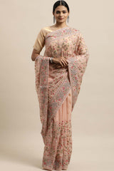 Organza Embroidered Saree In Peach