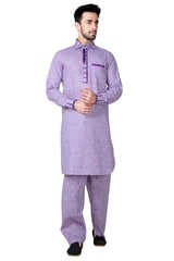 Buy Men's Cotton Linen Embroidery Pathani Set in Purple