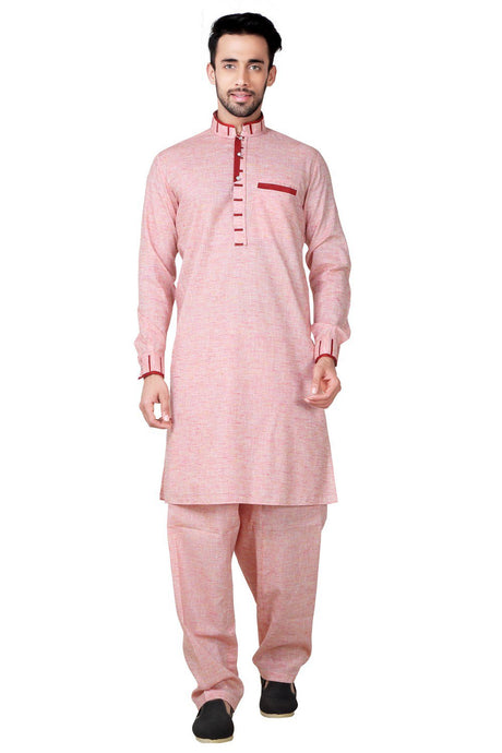 Buy Men's Cotton Linen Solid Pathani Set in Orange