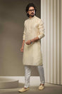 Buy Fawn Brown Jacquard Embroidered Kurta Pajama Online - Karmaplace