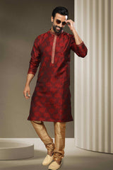 Buy Maroon Jacquard Embroidered Kurta Pajama Online - Karmaplace