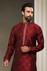 Buy Maroon Jacquard Embroidered Kurta Pajama Online - Karmaplace