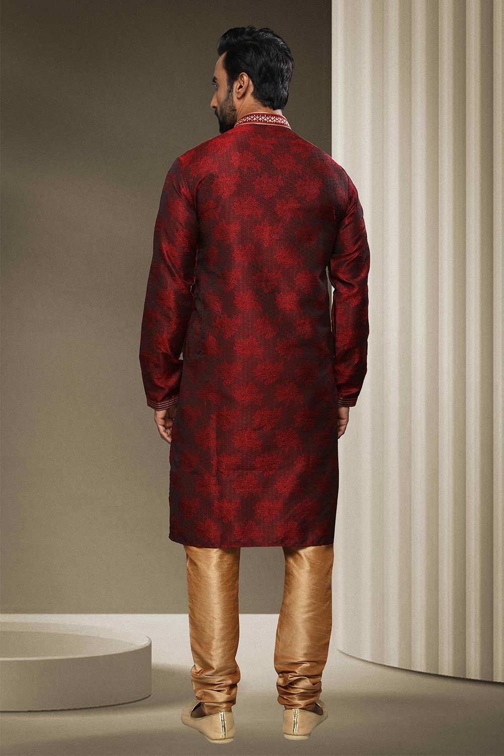 Buy Maroon Jacquard Embroidered Kurta Pajama Online - Karmaplace