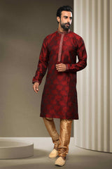 Buy Maroon Jacquard Embroidered Kurta Pajama Online - Karmaplace