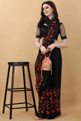 Designer Embroidery Net Black Floral Saree