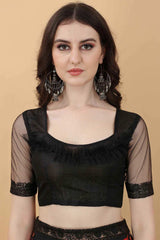 Designer Embroidery Net Black Floral Saree