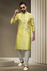 Buy Yellow Jacquard Printed Kurta Pajama Online - Karmaplace