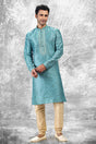 Buy Men's Blue Jacquard Silk Kurta Pajama Set  Online