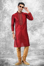 Buy Men's Marron Jacquard Silk Kurta Pajama Set  Online