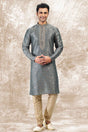 Buy Men's Grey Jacquard Silk Kurta Pajama Set  Online