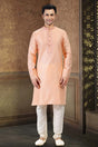 Buy Men's Peach Jacquard Banarasi Silk Kurta Pajama Set  Online