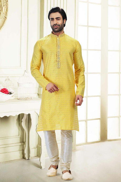 Buy Men's Yellow Art Silk Kurta Pajama Set  Online