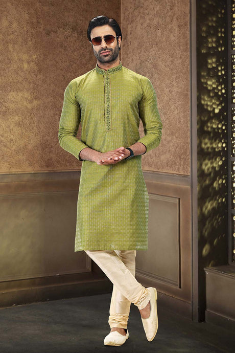 Buy Men's Green Art Silk Kurta Pajama Set  Online - Back