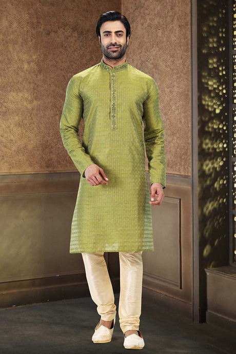 Buy Men's Green Art Silk Kurta Pajama Set  Online