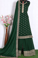 Buy Georgette Resham Embroidered Dress Material in Dark Green - Back