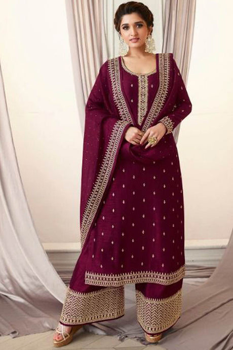 Buy Georgette Resham Embroidered Dress Material in Maroon