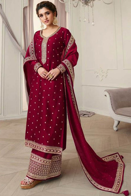 Buy Georgette Resham Embroidered Dress Material in Maroon